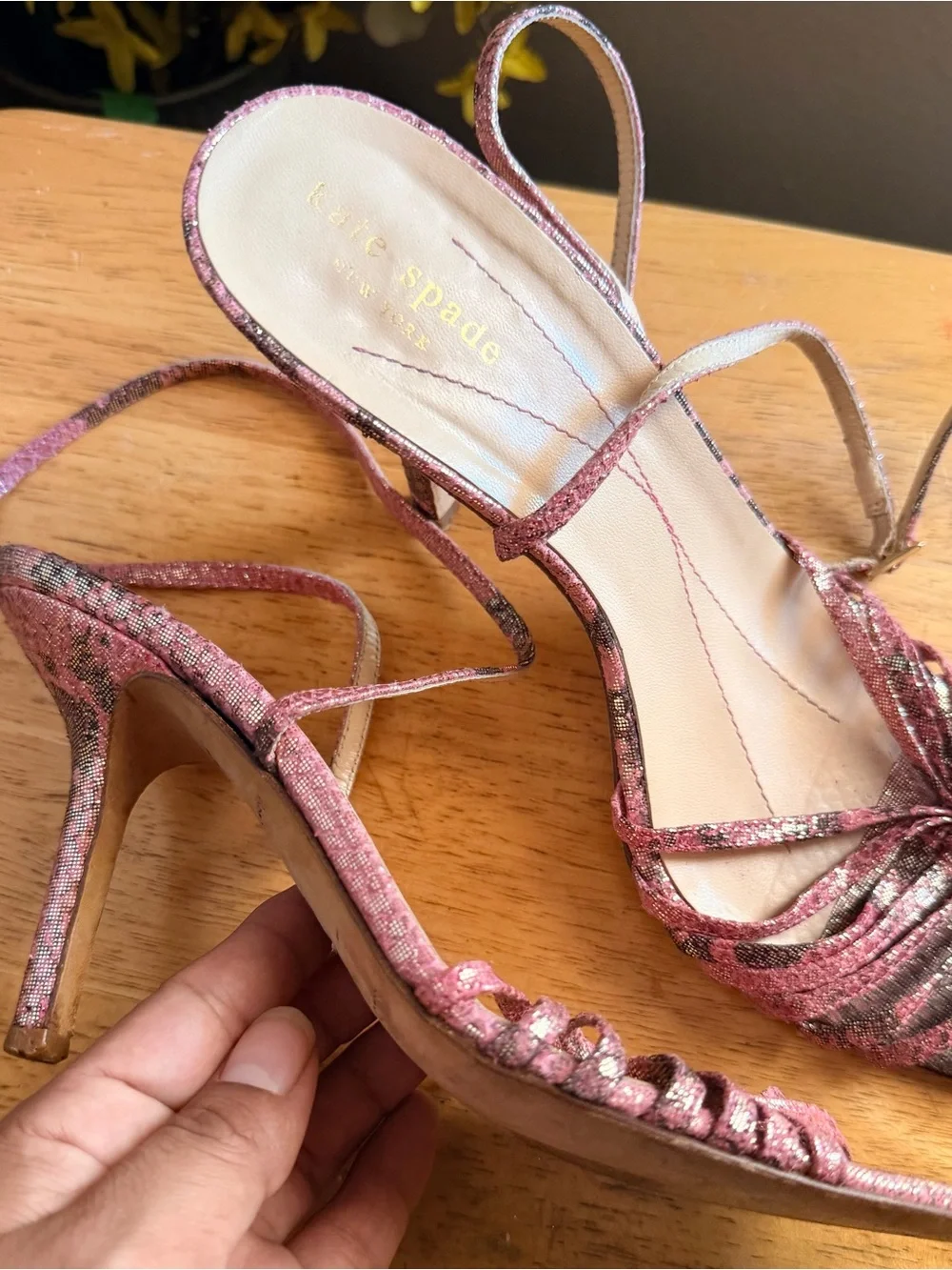 kate spade Metallic Pink Strappy Slingback Heels
